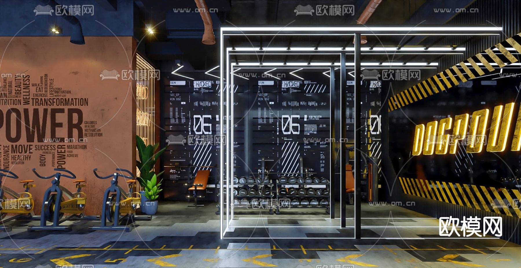 工业风健身房su模型下载（渲染图1）