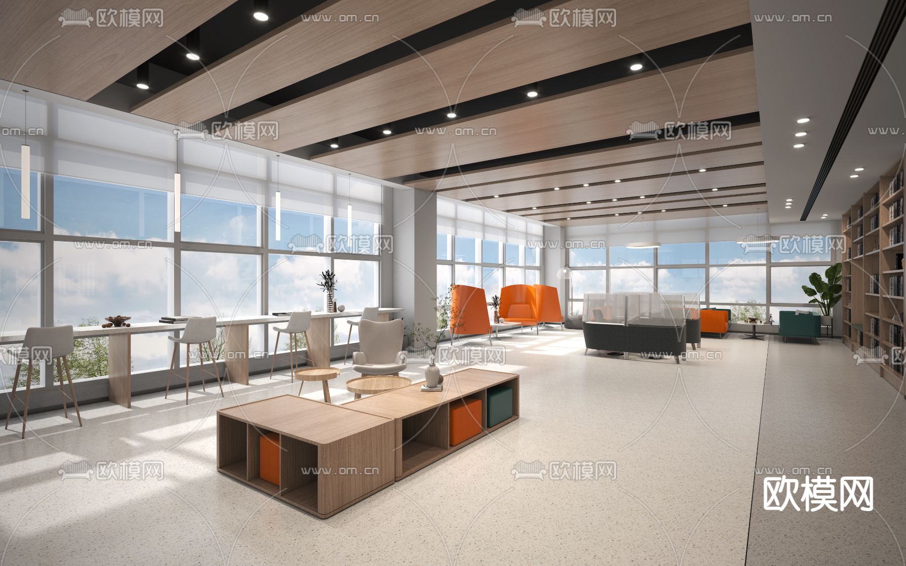 现代公共休息区su模型下载（渲染图1）