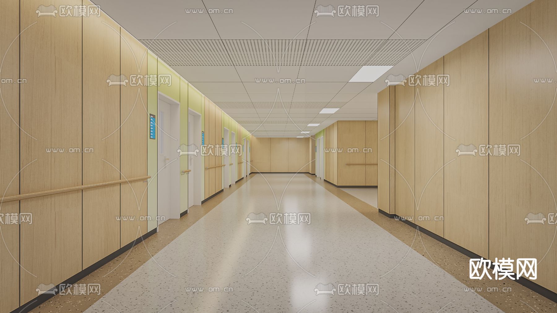 现代医院护士台过道3d模型下载（渲染图2）