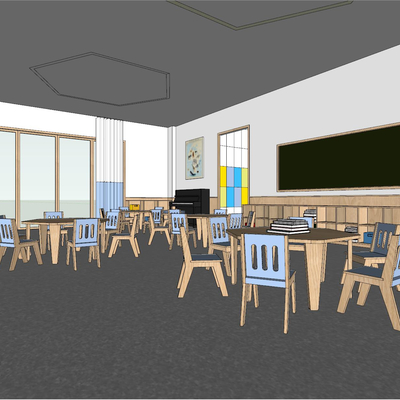  现代幼儿园手工教室su模型 