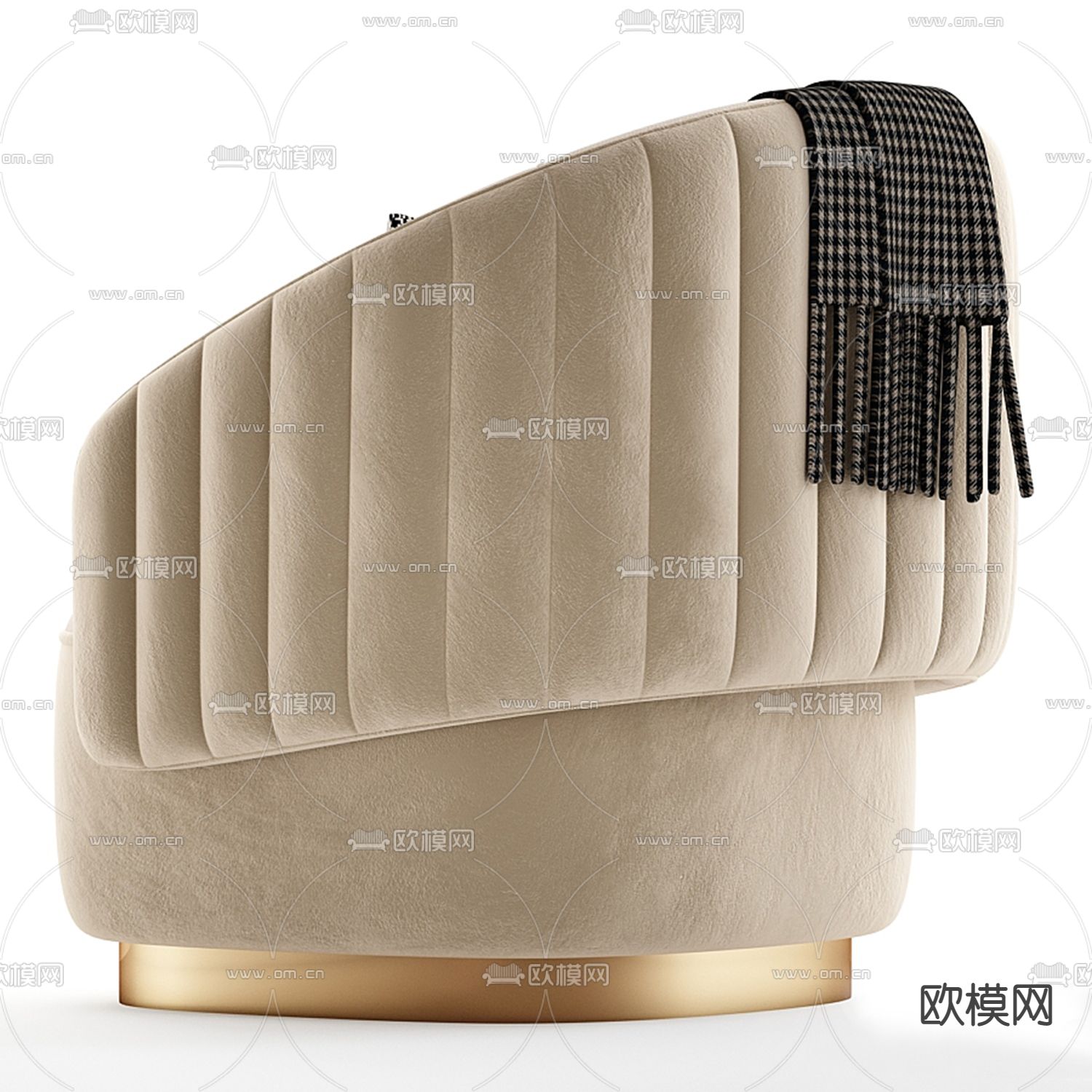 现代白色绒布单人沙发3d模型下载（渲染图2）