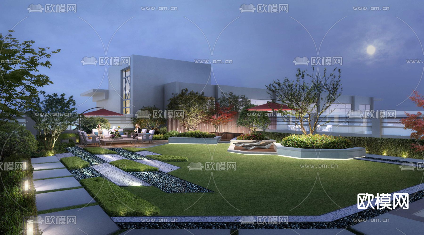 现代庭院阳台景观psd下载