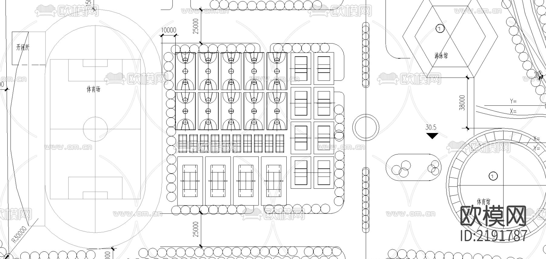 某大学东湖分校新校区总平面CAD施工图下载（渲染图2）