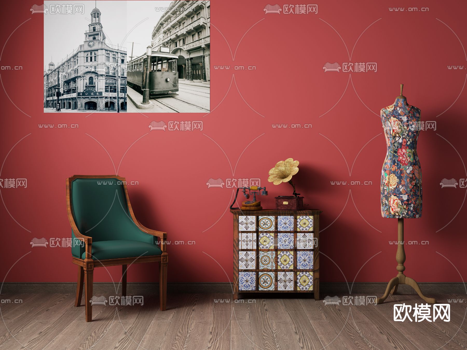 民国风实木装饰柜3d模型下载