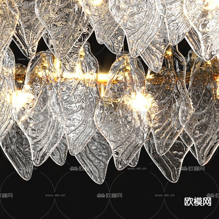 现代水晶叶片圆环吊灯3d模型下载_ID12024549_3dmax免费模型-欧模网