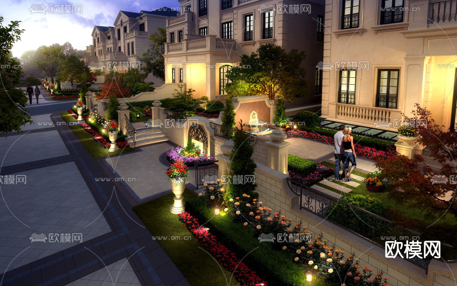 欧式别墅庭院景观psd下载