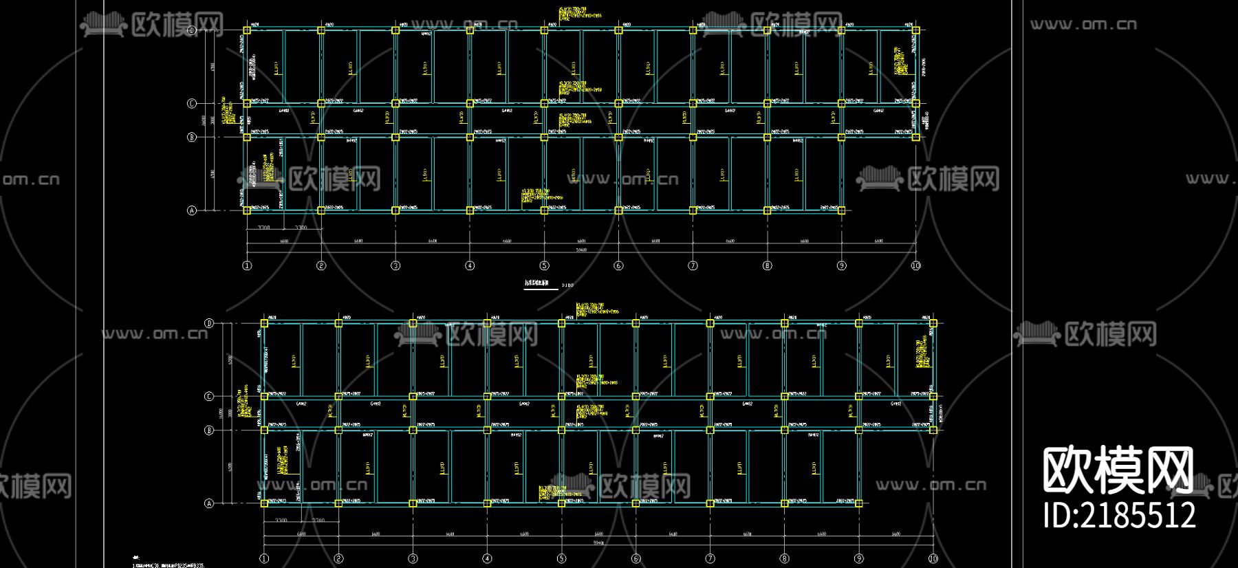 标准层及顶层梁配筋CAD施工图下载