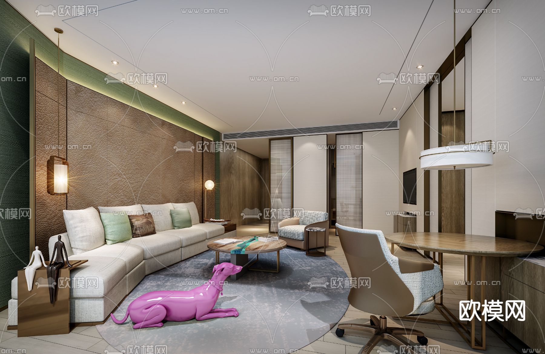 现代酒店客房套房3d模型下载（渲染图1）