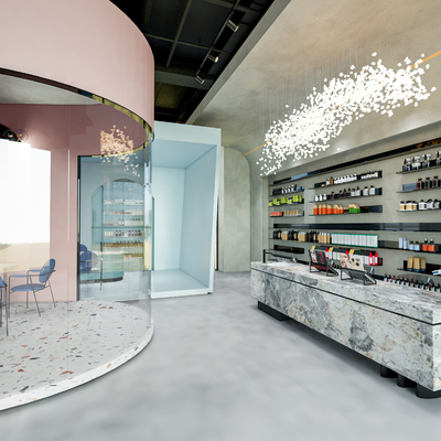  现代美妆店su模型 