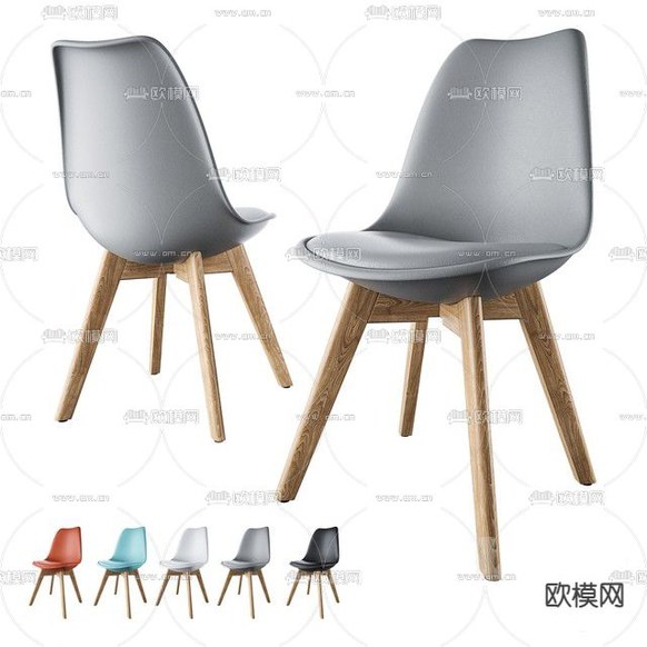 北欧实木皮革单椅餐椅3d模型下载