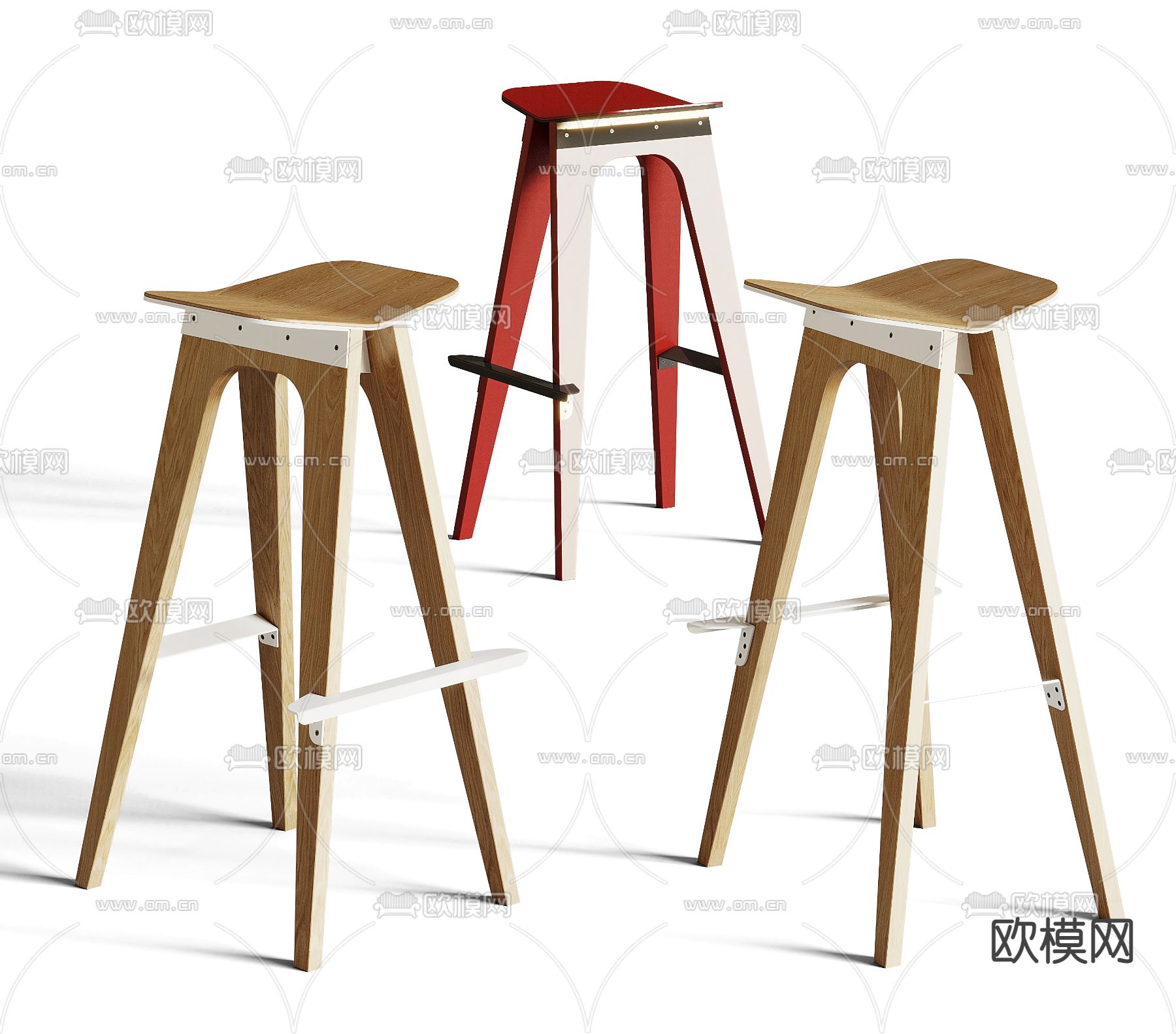 现代实木吧椅su模型下载（渲染图1）