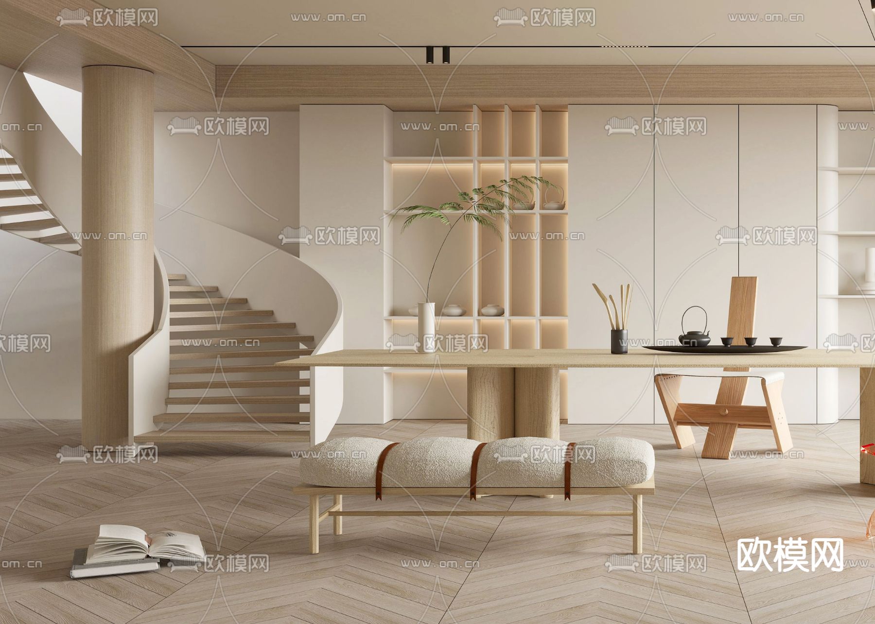 侘寂奶油风茶室3d模型下载（渲染图2）