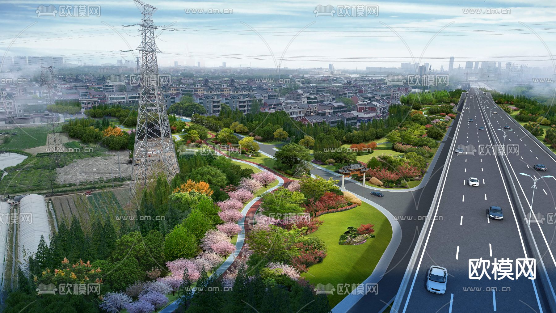 现代公路植物景观psd下载