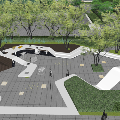  现代花池公园长椅su模型 