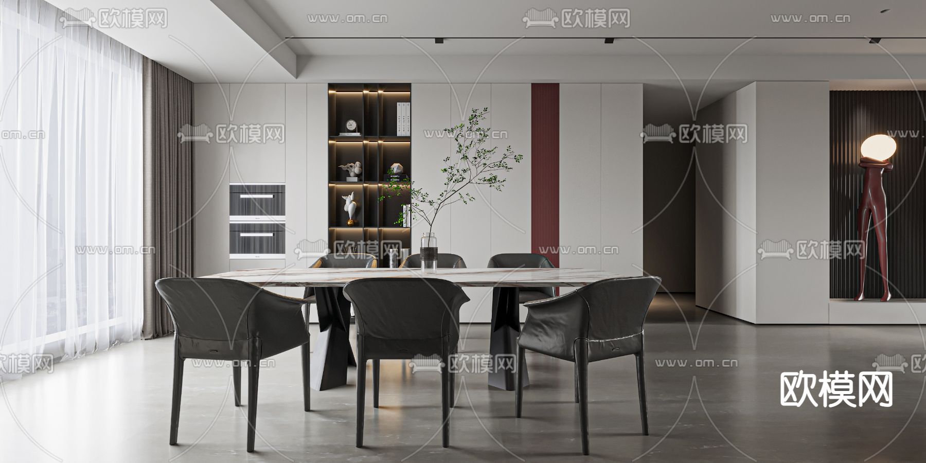 现代高级灰客厅餐厅3d模型下载（渲染图3）