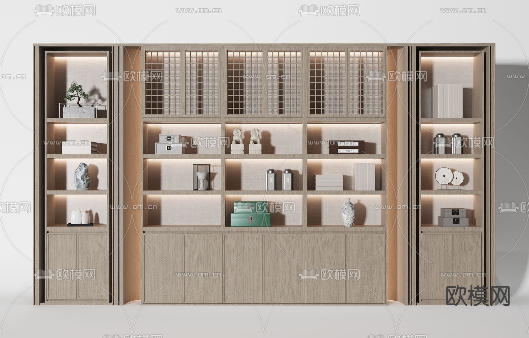 新中式实木装饰柜3d模型下载
