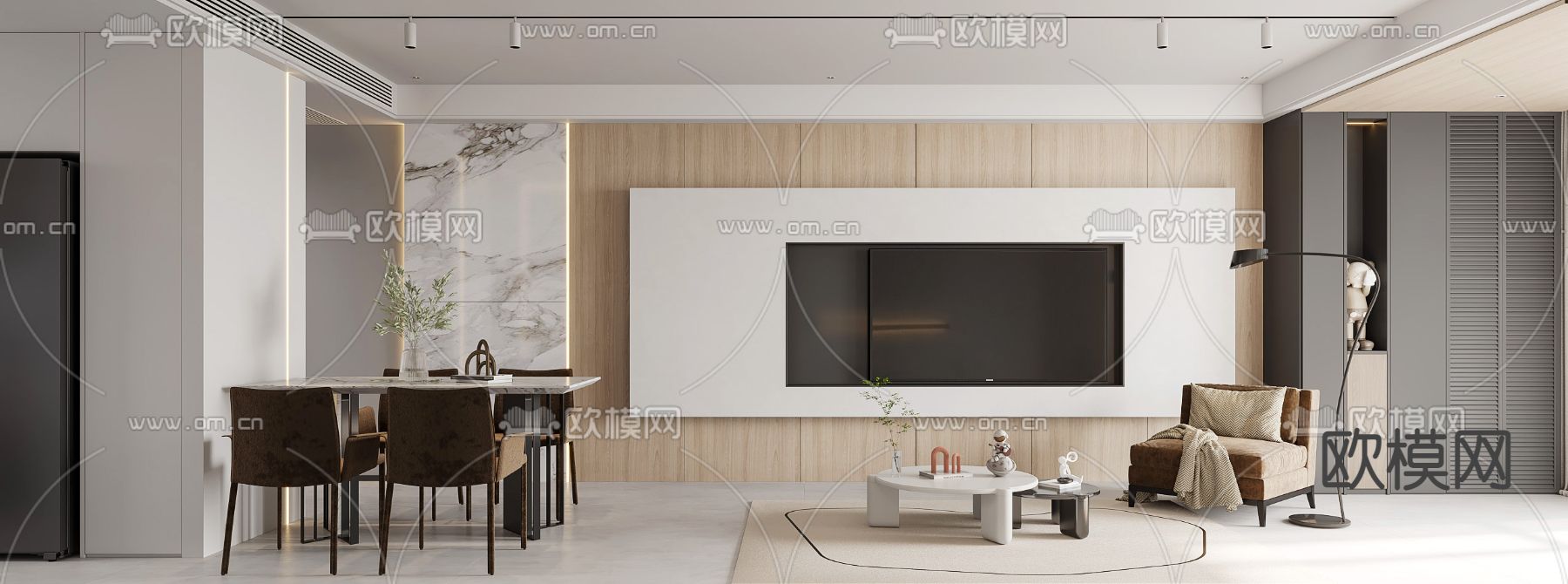 现代简约客厅餐厅3d模型