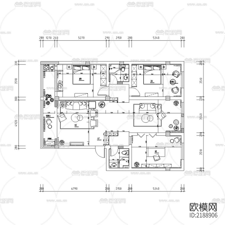 欧式大平层CAD施工图-免费3dmax模型库-欧模网