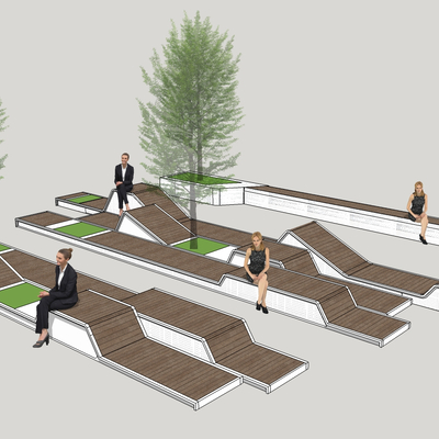  现代花池公园长椅su模型 