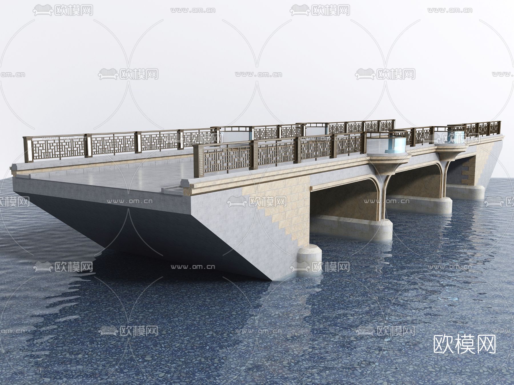 现代石桥拱桥建筑构件3d模型下载