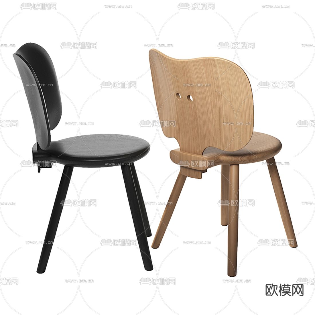 北欧原木单椅3d模型下载（渲染图2）