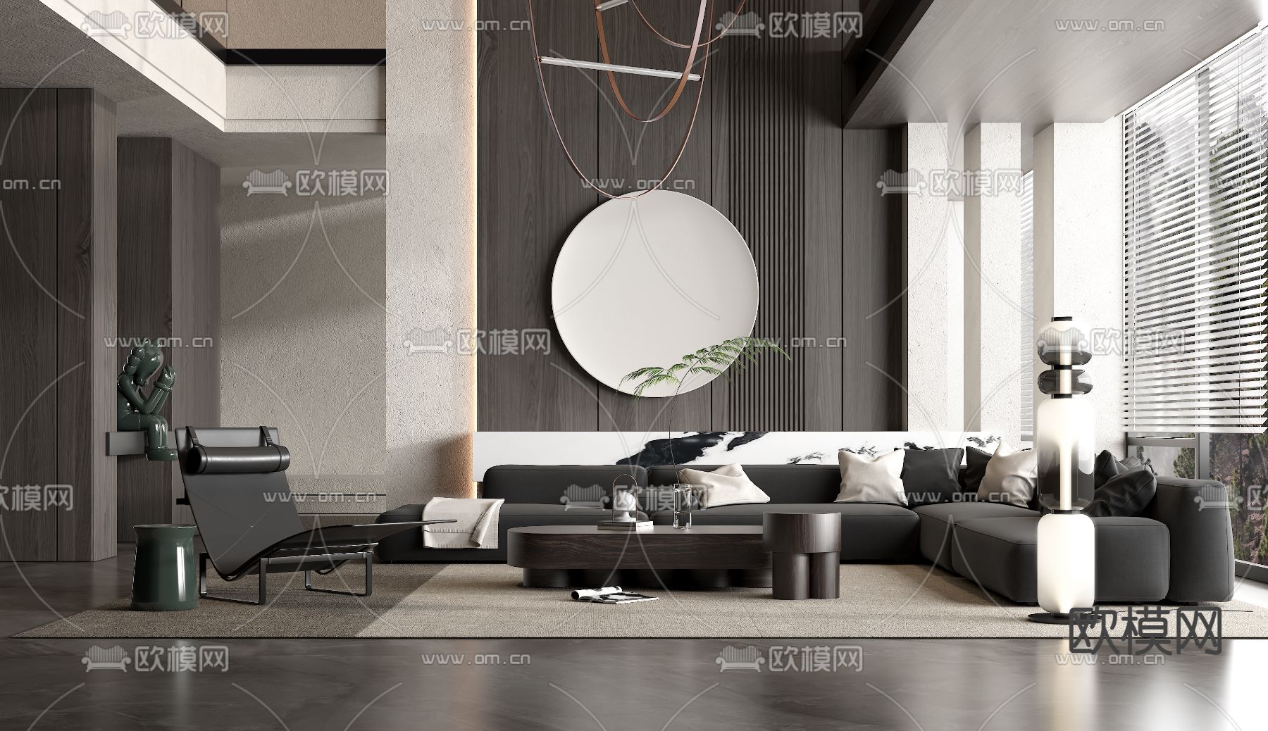 现代高级灰别墅客厅3d模型下载（渲染图2）