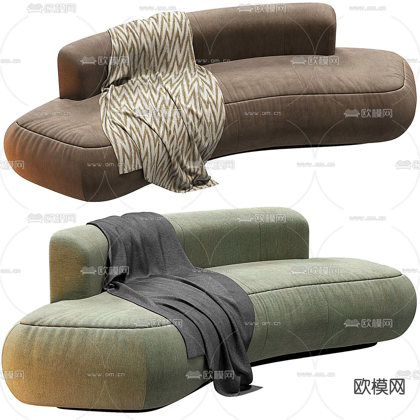 现代绿色布艺弧形沙发3d模型下载_ID12027716_3dmax免费模型-欧模网