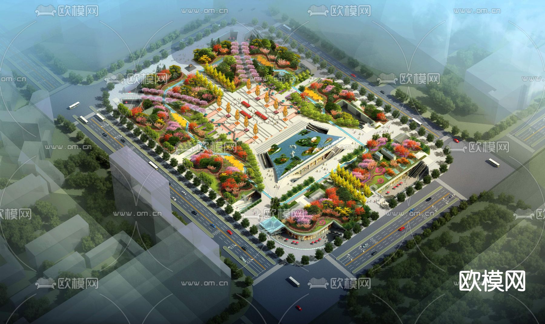 现代公园广场景观psd下载