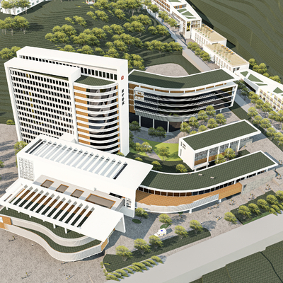  现代医院鸟瞰su模型 