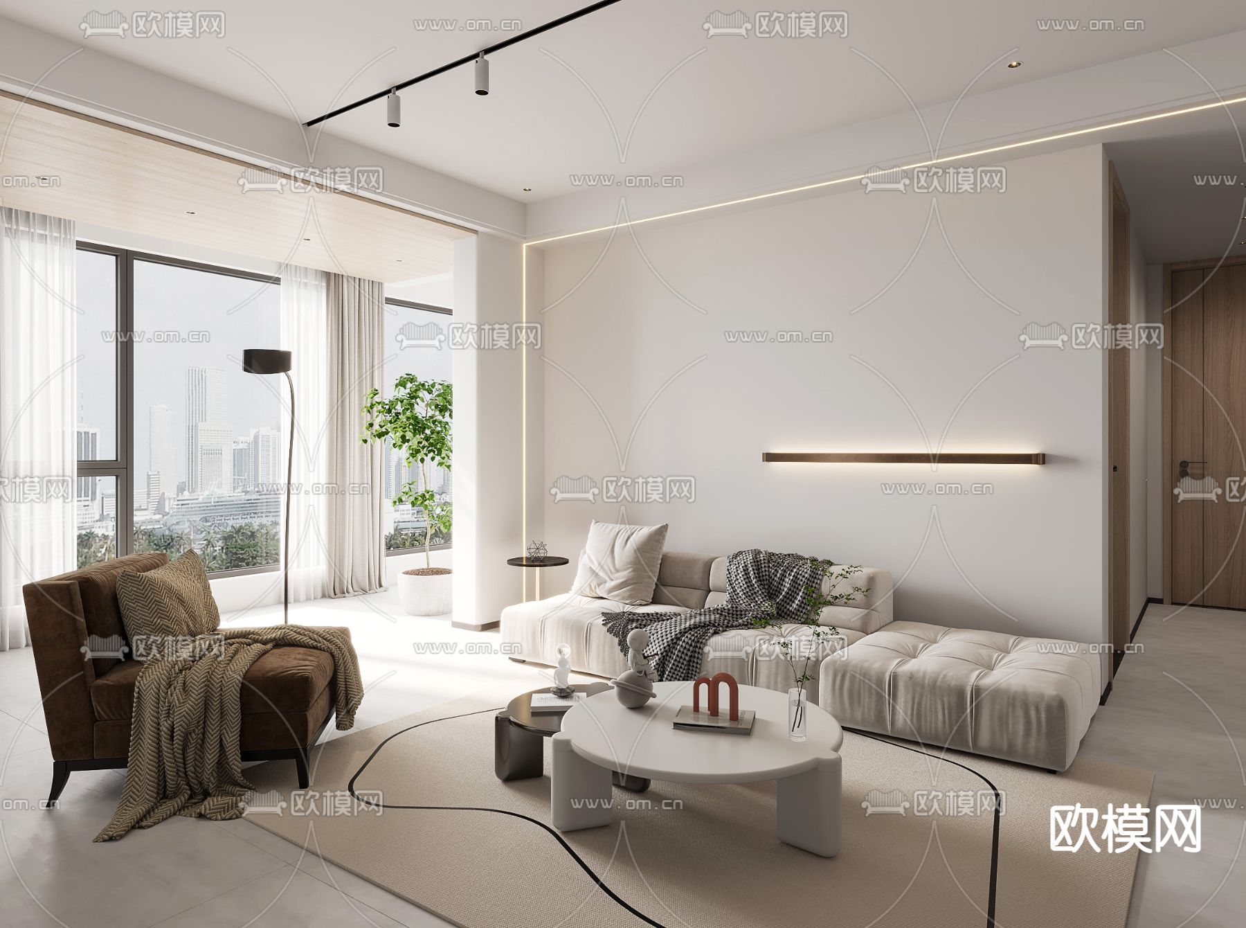 现代简约客厅餐厅3d模型
