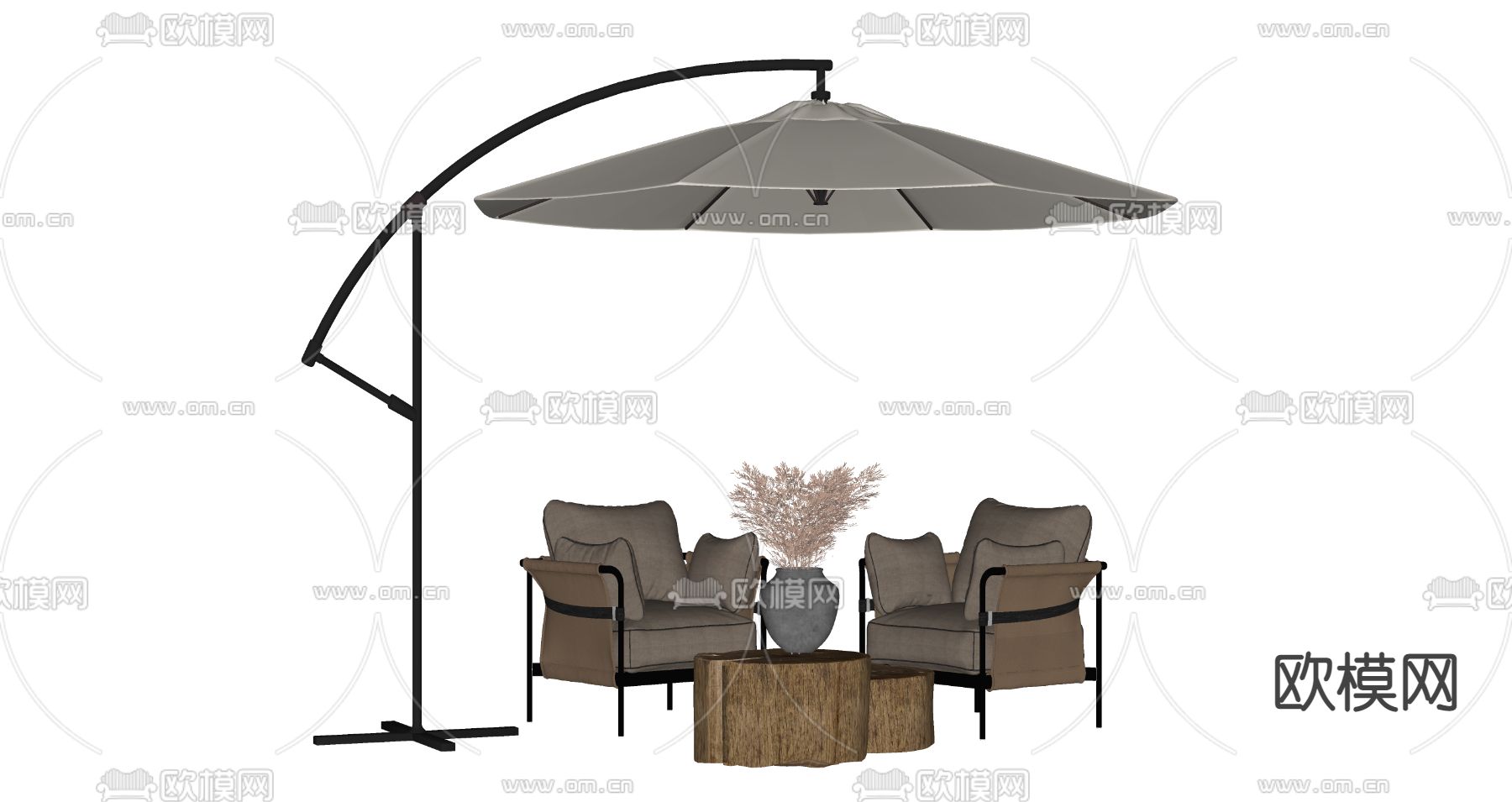 现代遮阳伞户外椅su模型下载（渲染图2）