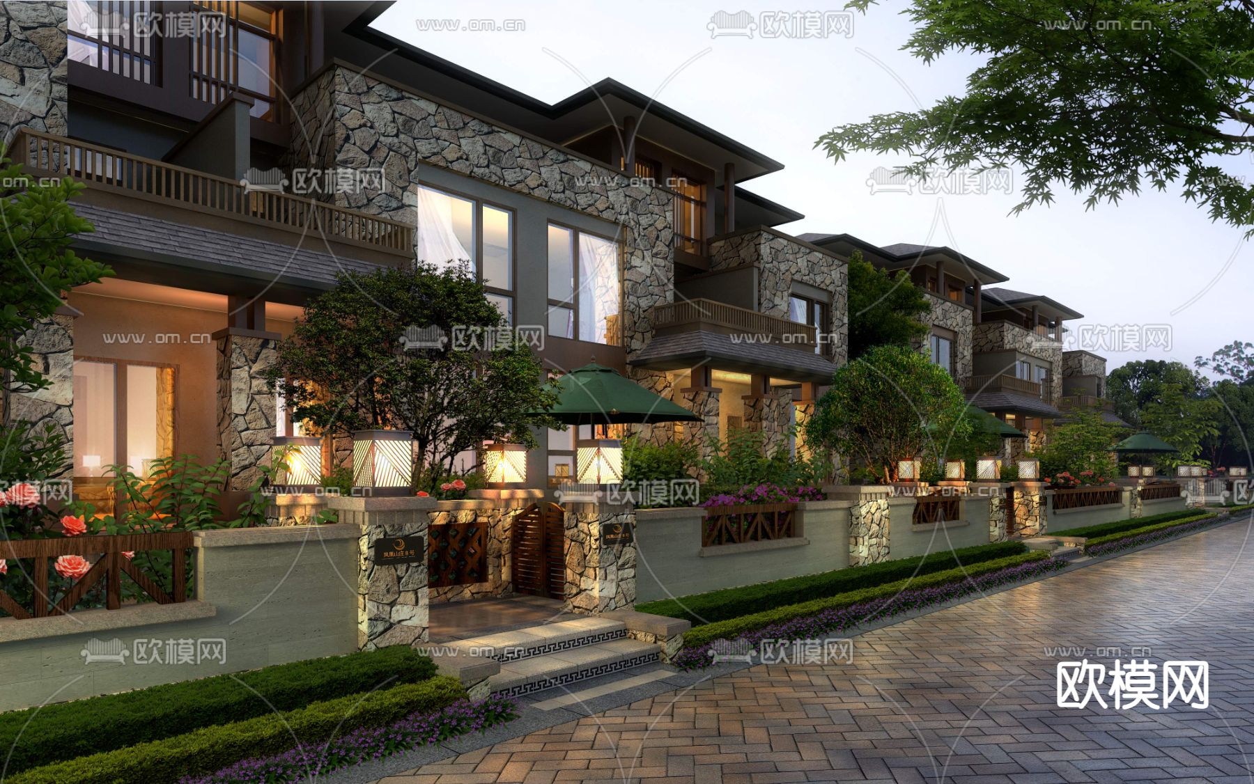 现代别墅庭院景观psd下载