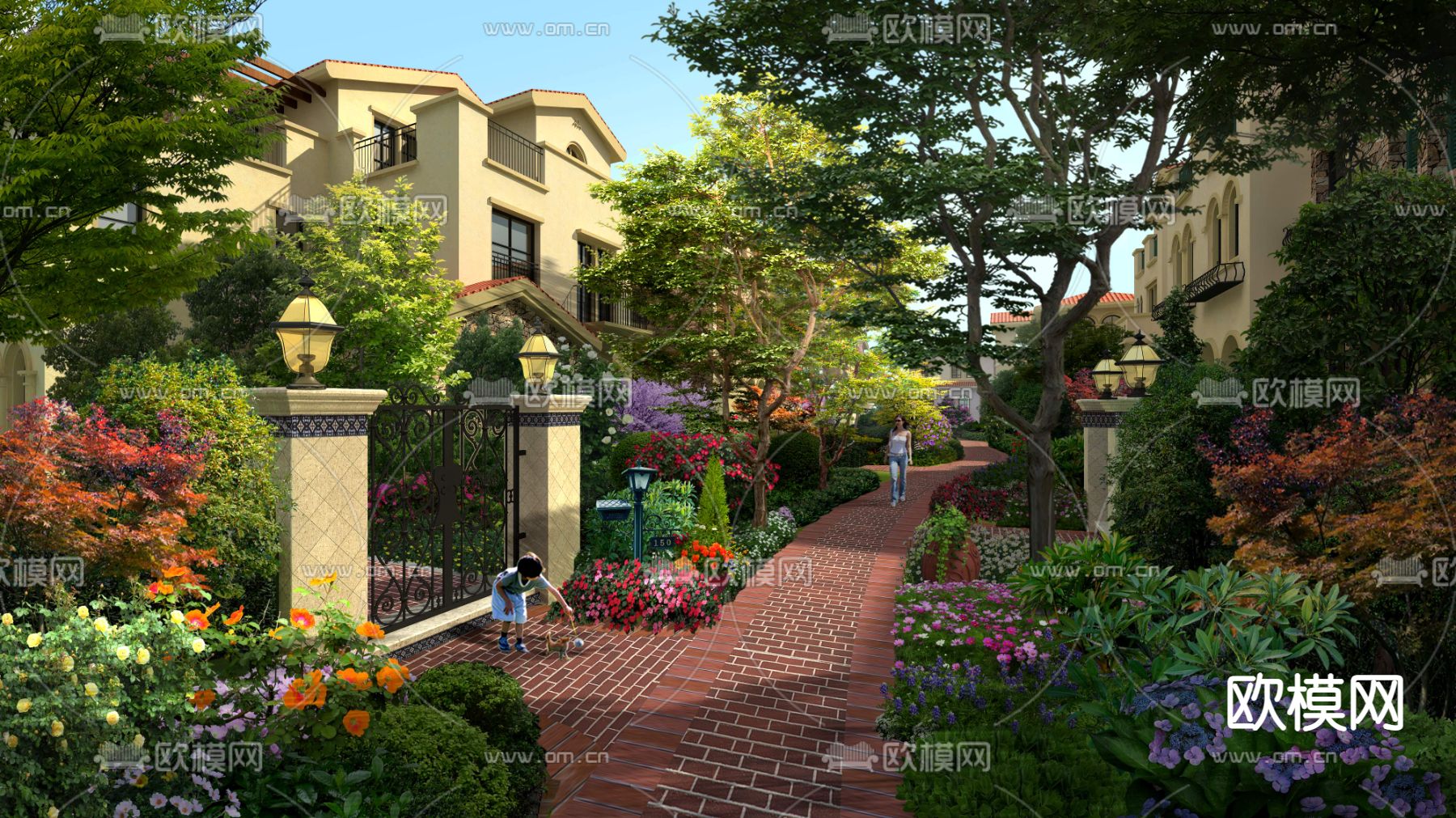 欧式别墅庭院景观psd下载
