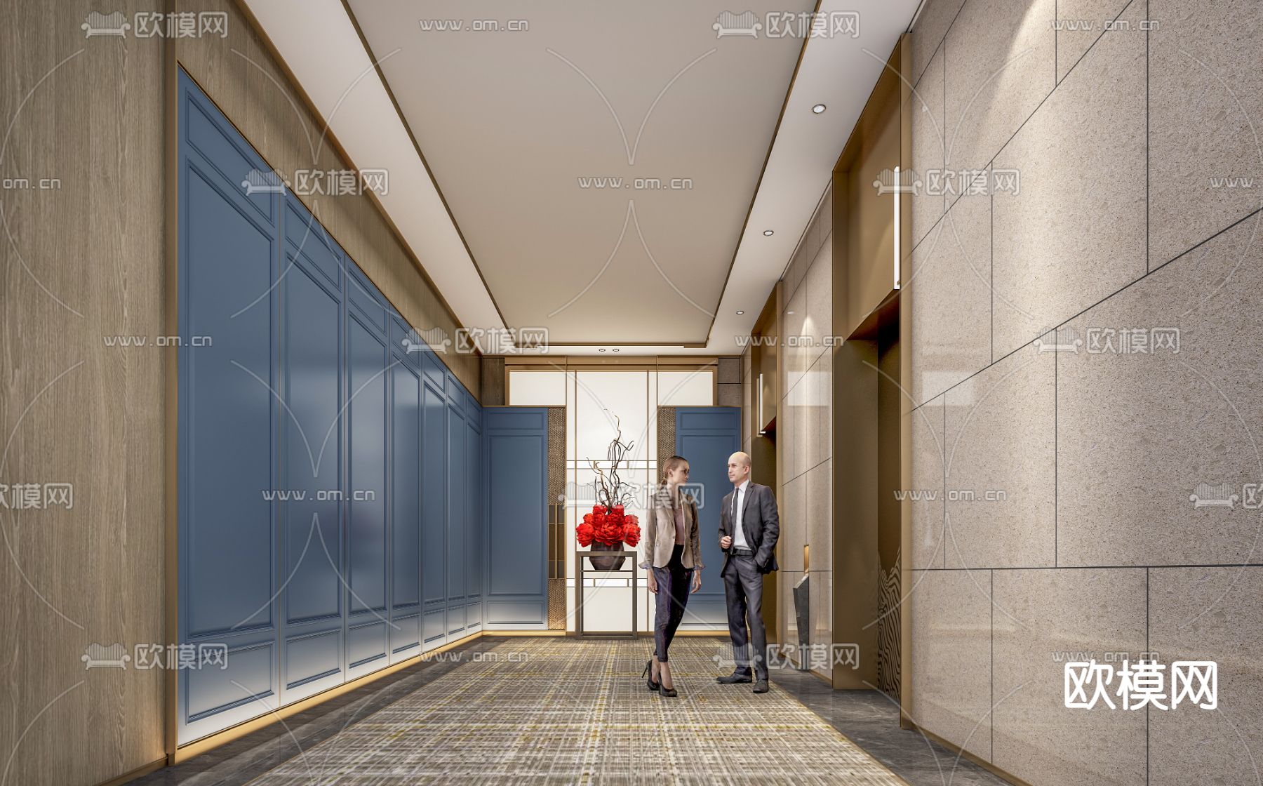 现代酒店电梯厅3d模型下载