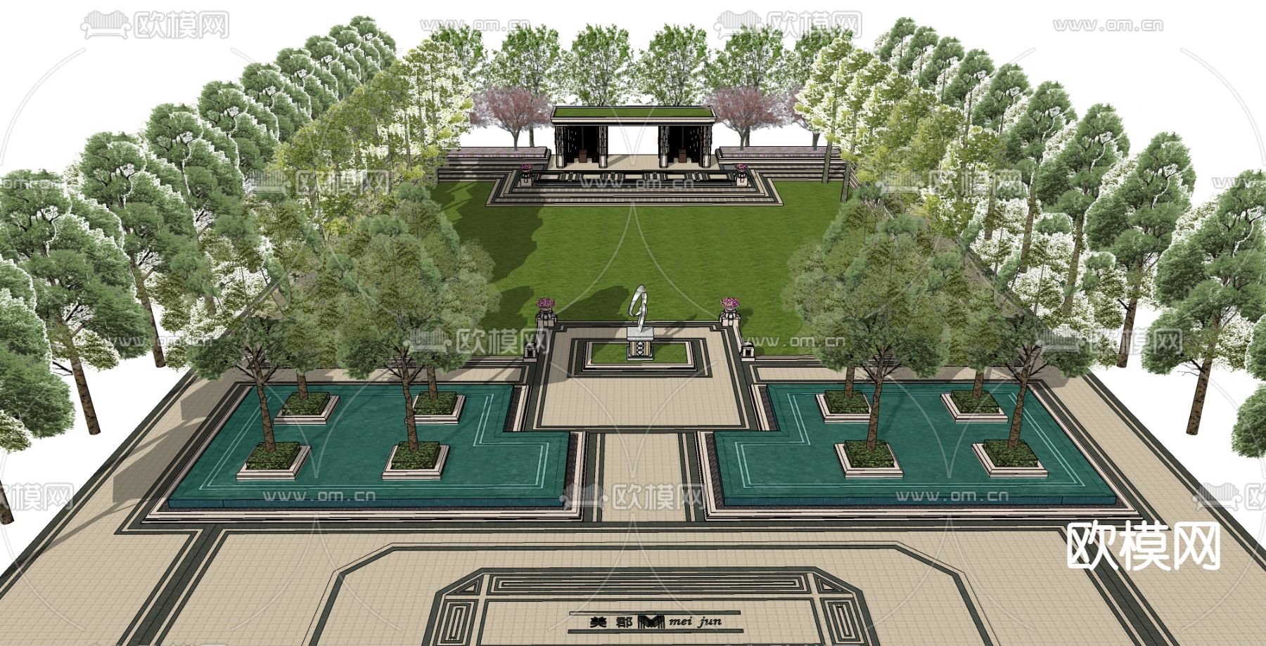 欧式园林景观su模型下载（渲染图1）