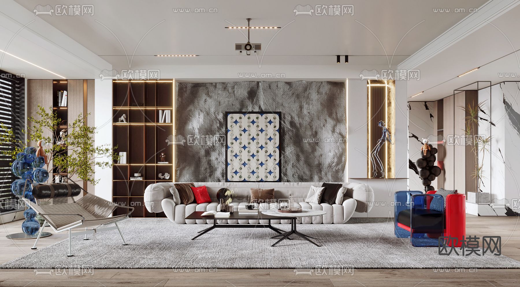 现代孟菲斯风时尚客厅3d模型下载（渲染图1）