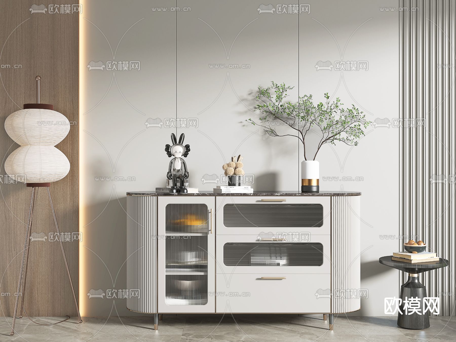 现代轻奢白色餐边柜3d模型下载