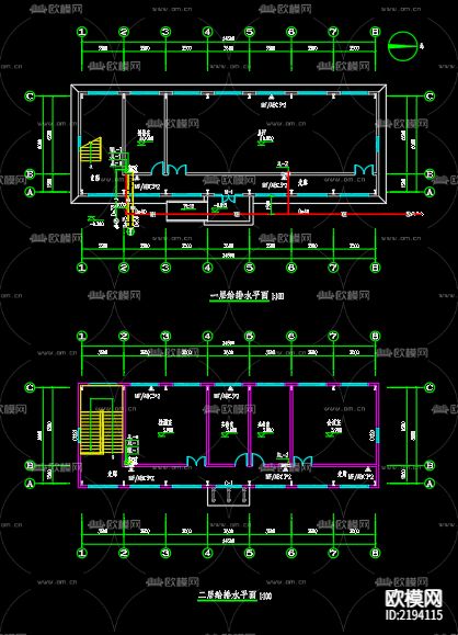 服务中心给排水cad施工图下载（渲染图3）