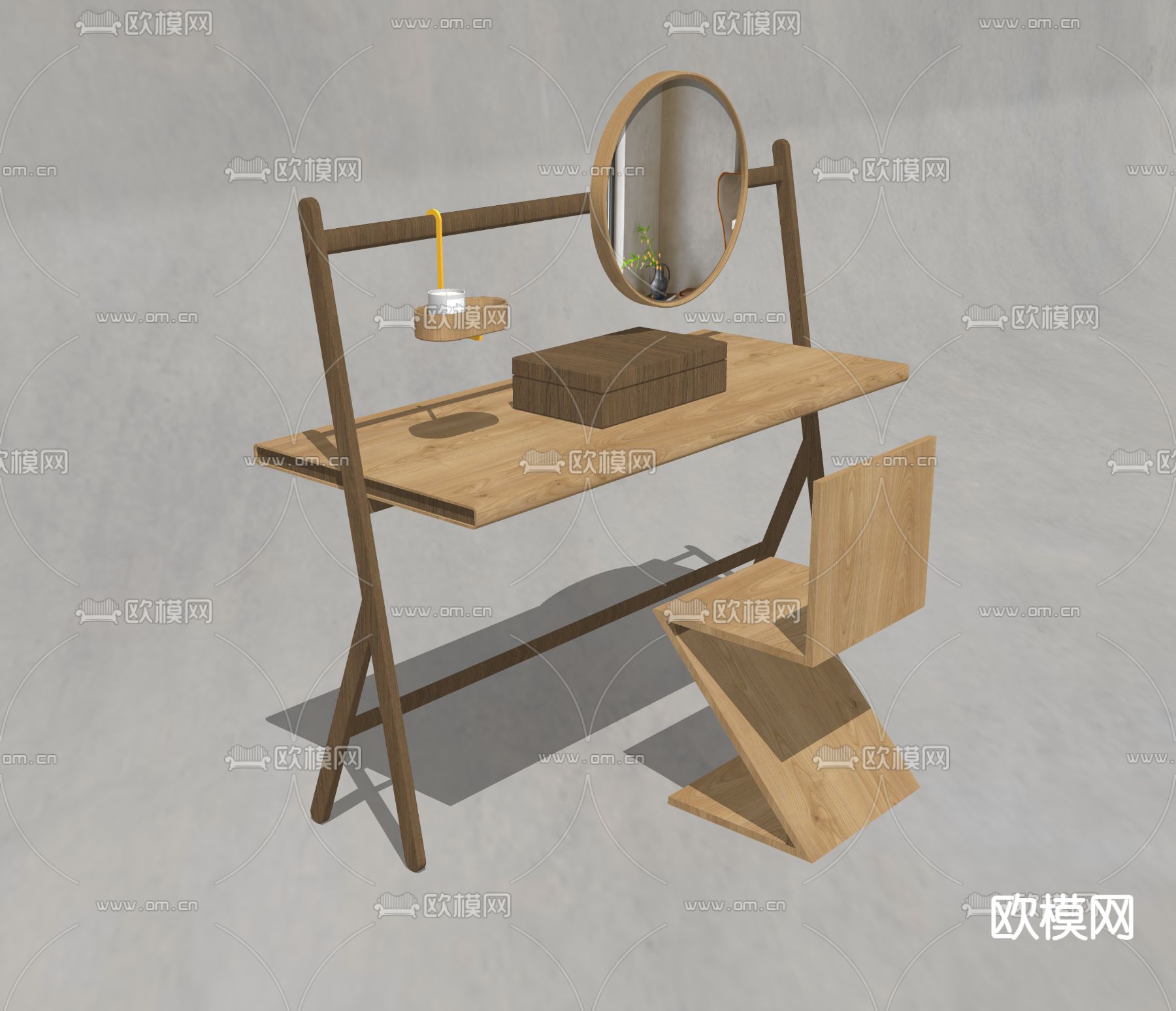 侘寂风实木梳妆台su模型下载（渲染图2）