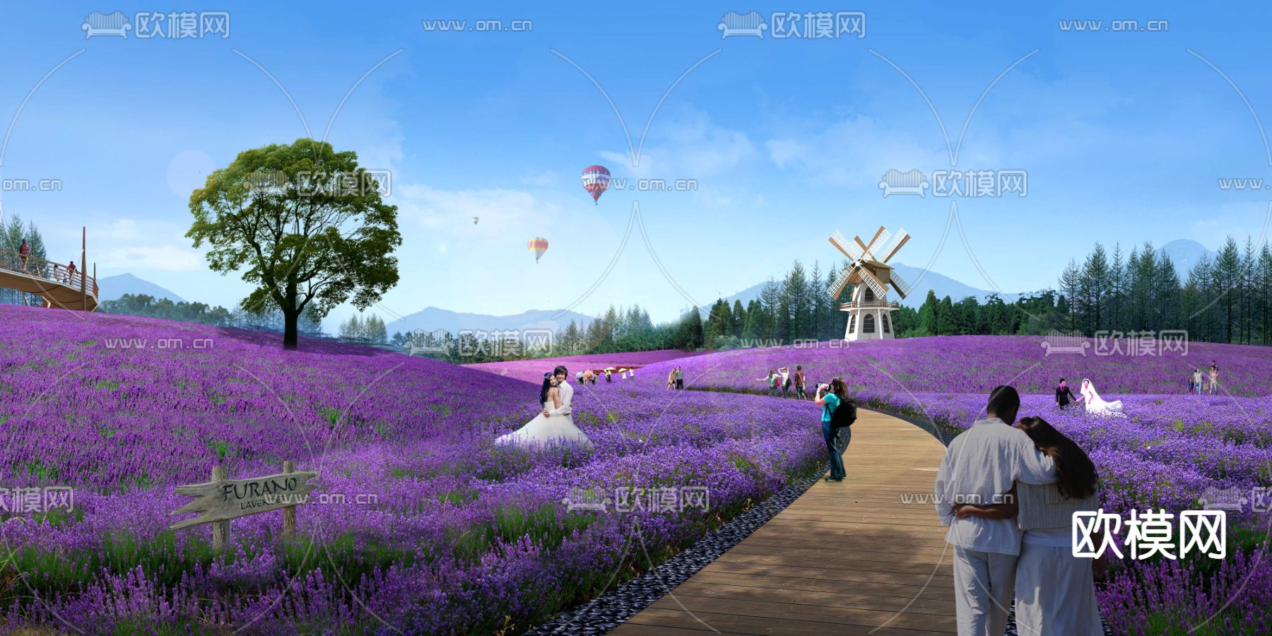 现代薰衣草花海景观psd下载