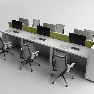  现代屏风办公桌椅su模型 