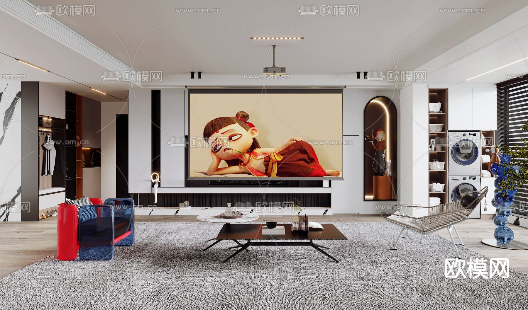 现代孟菲斯风时尚客厅3d模型下载（渲染图2）