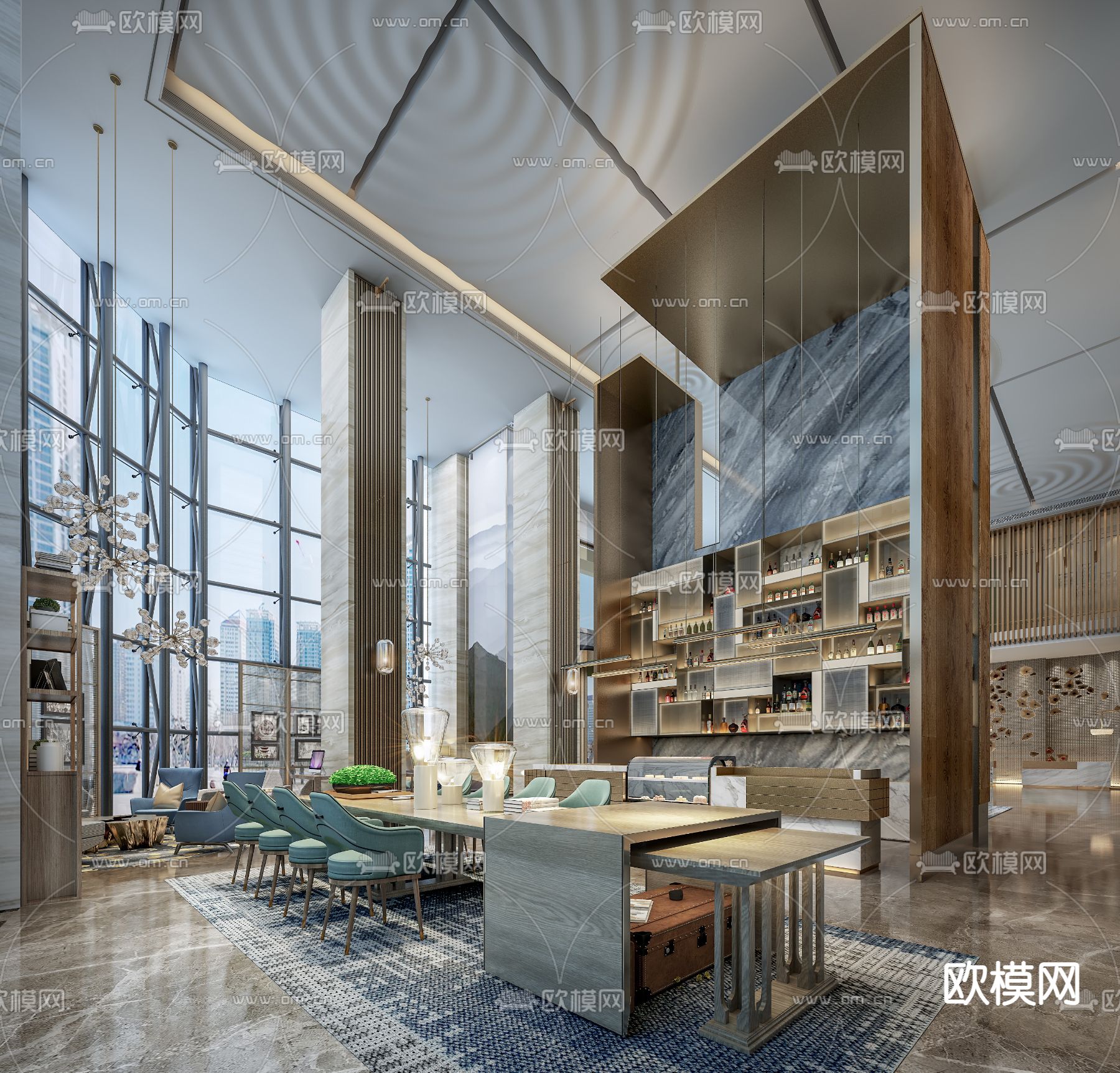 现代轻奢酒店大堂吧3d模型下载
