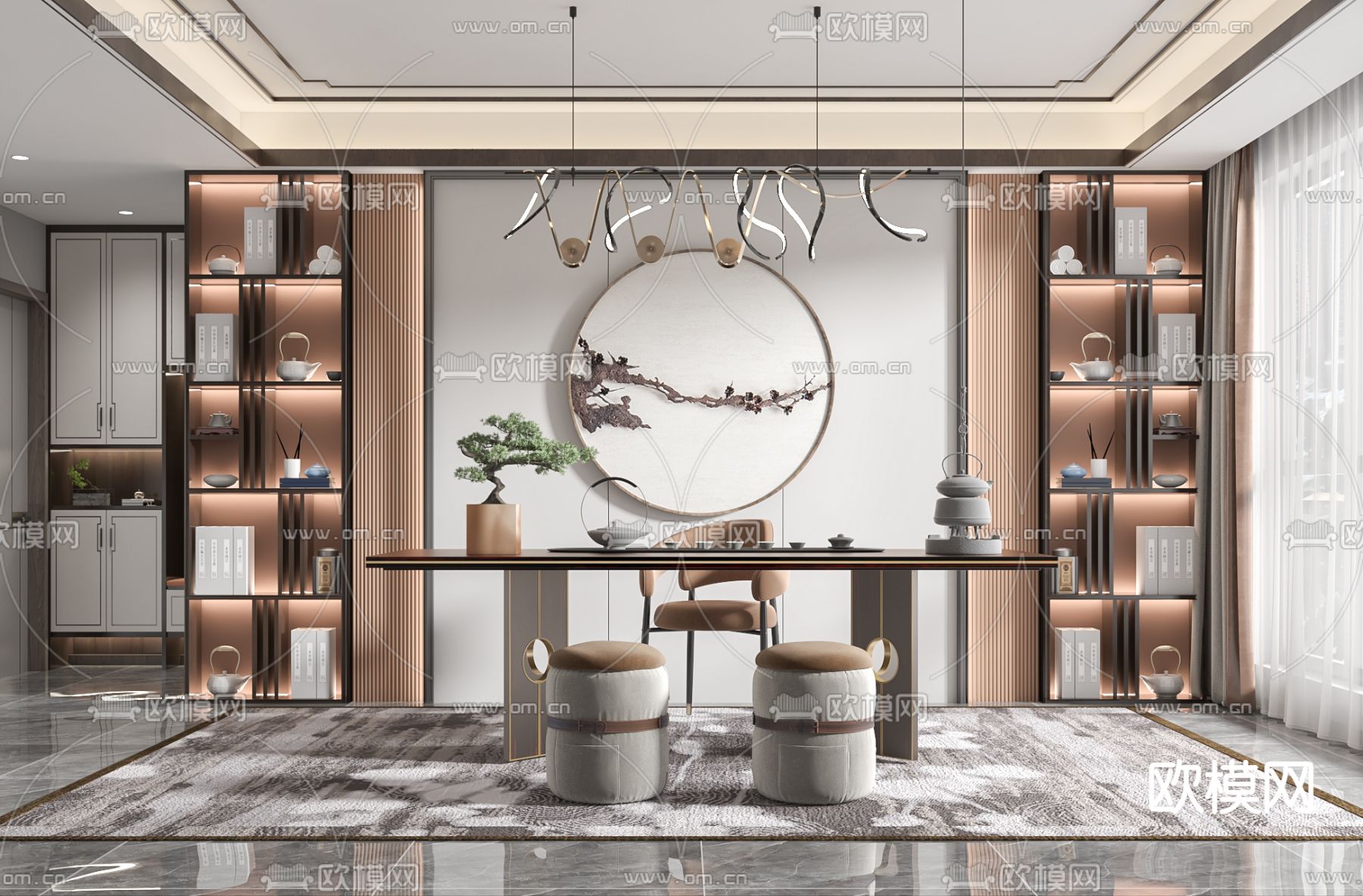 新中式轻奢茶室3d模型下载