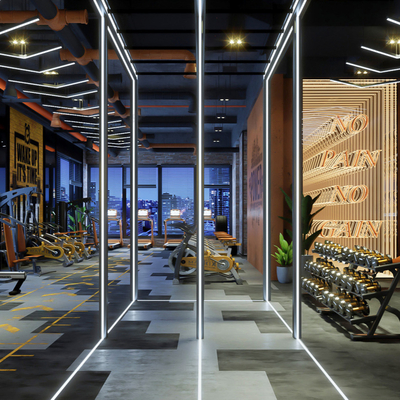  工业风健身房su模型 