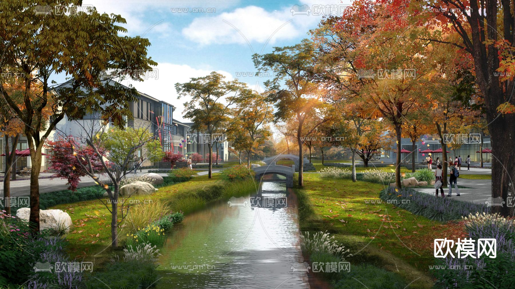 现代河道景观psd下载