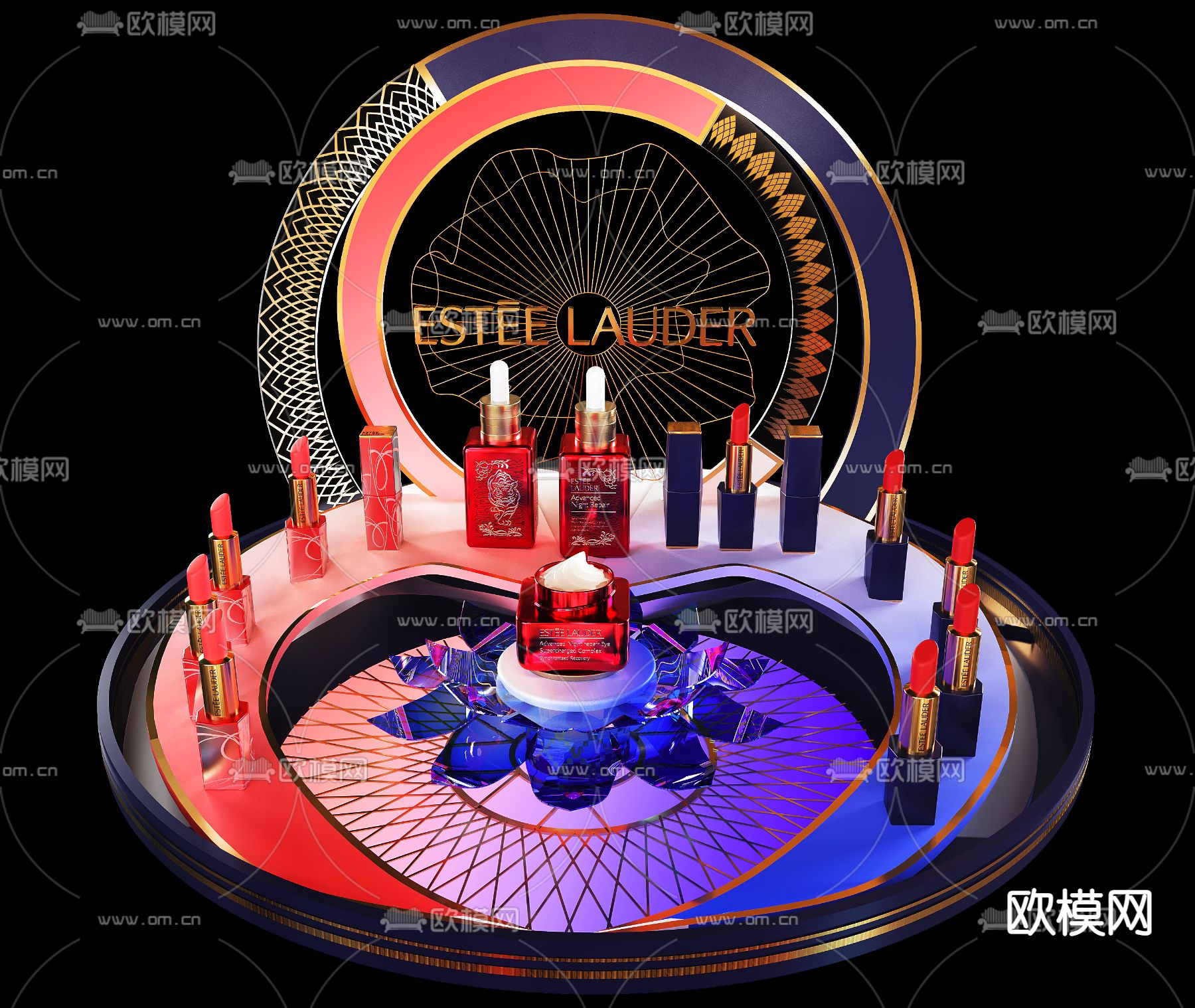 现代护肤美容陈列展示道具架3d模型下载（渲染图1）