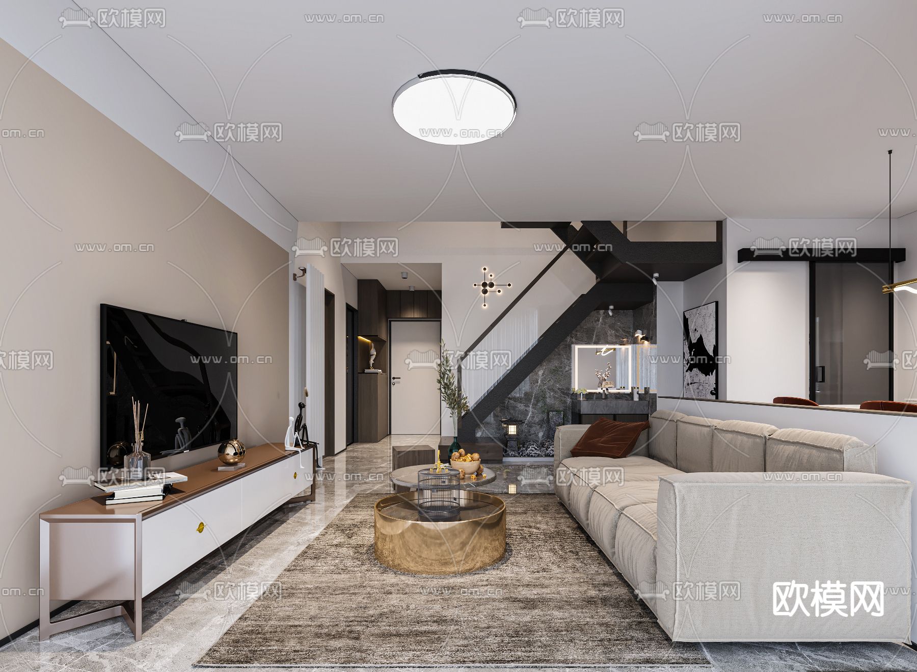 北欧LOFT公寓免费3d模型下载（渲染图1）