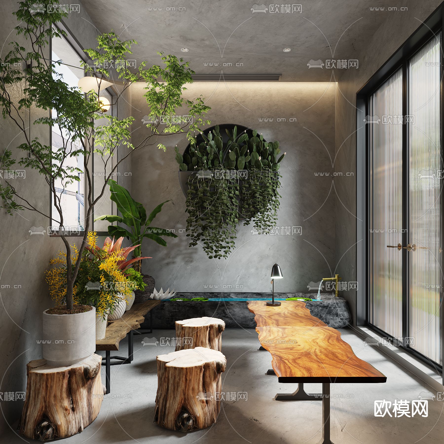 现代自然风室内花房3d模型下载