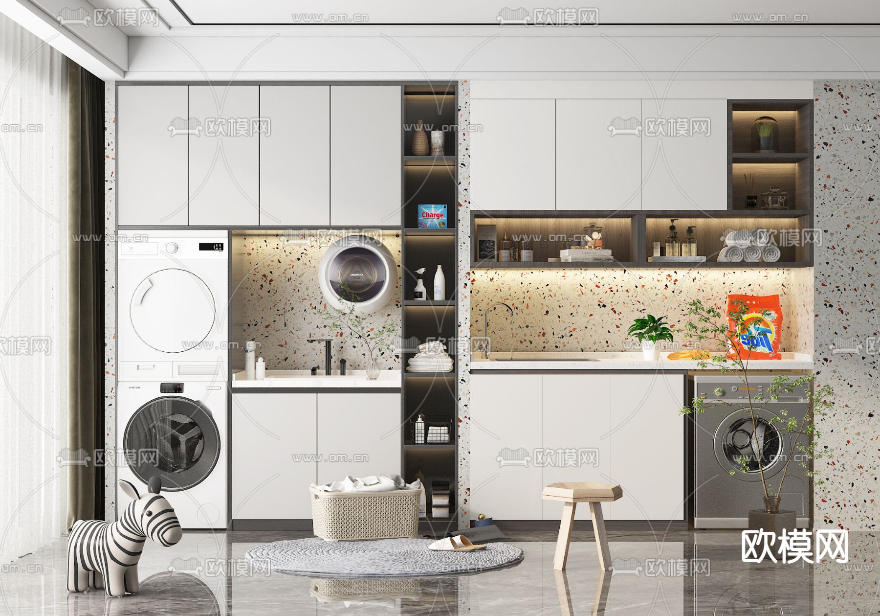 现代嵌入式阳台柜浴室柜3d模型下载